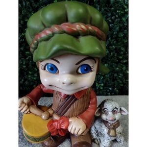 Vtg Smiley Drummer Boy w/ Lamb Figurine Atlantic‎ Mold 1970s MCM Ceramic Kitsch
